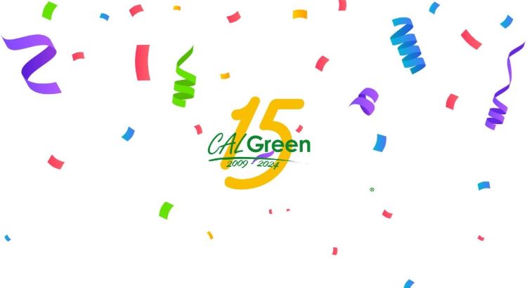 CALGreen 15 logo with confetti