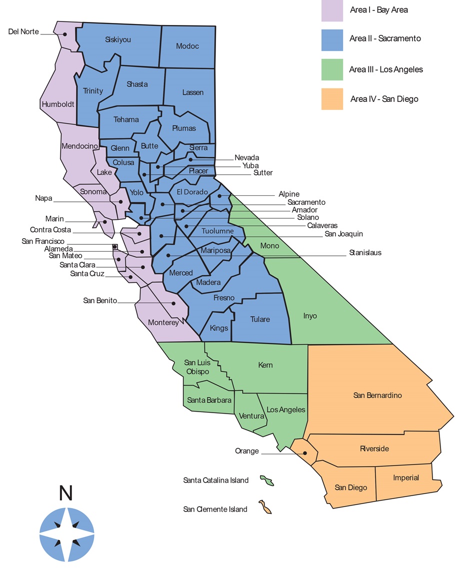 DSA Regions 1-4 Map of California